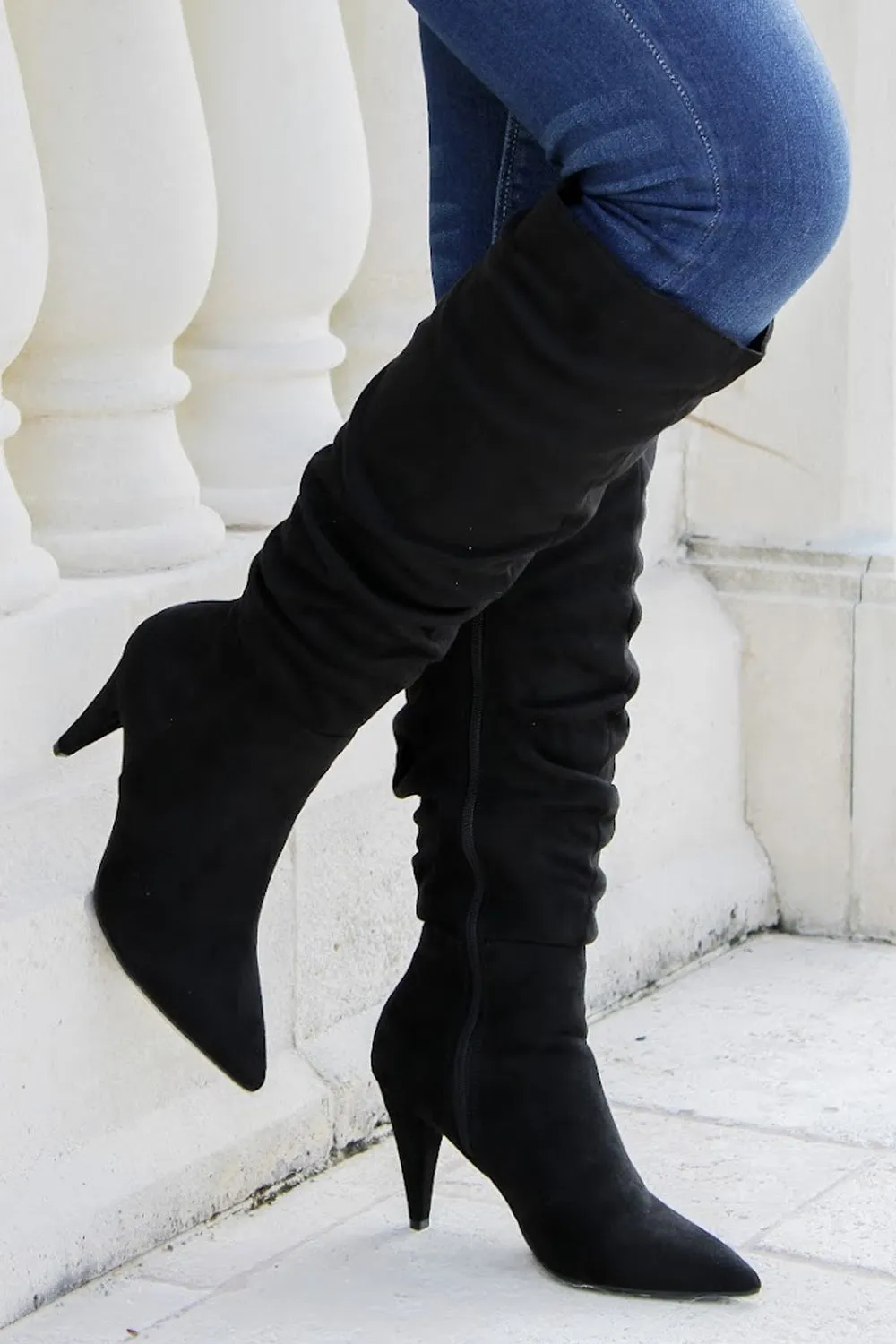 The Kaylee Tall Suede Boots - Black